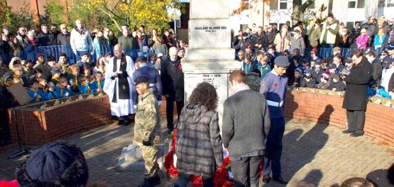 Laying the wreaths at Borehamwood war memorial